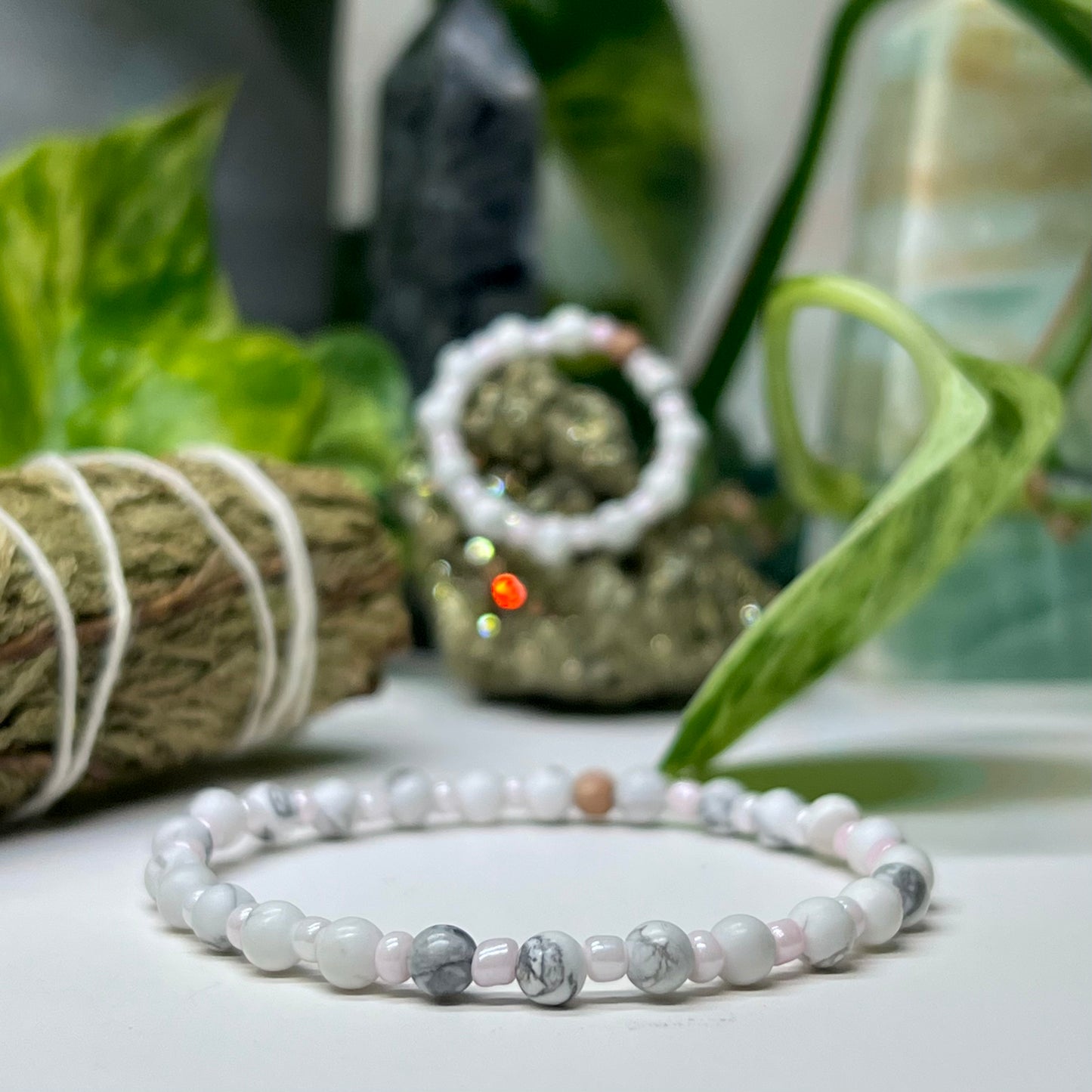 White & Pink - Bracelet and Ring Combo