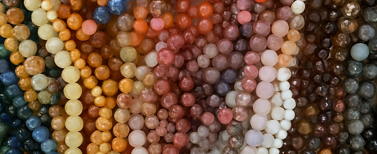 Close-up of multicolored beads arranged in a pattern